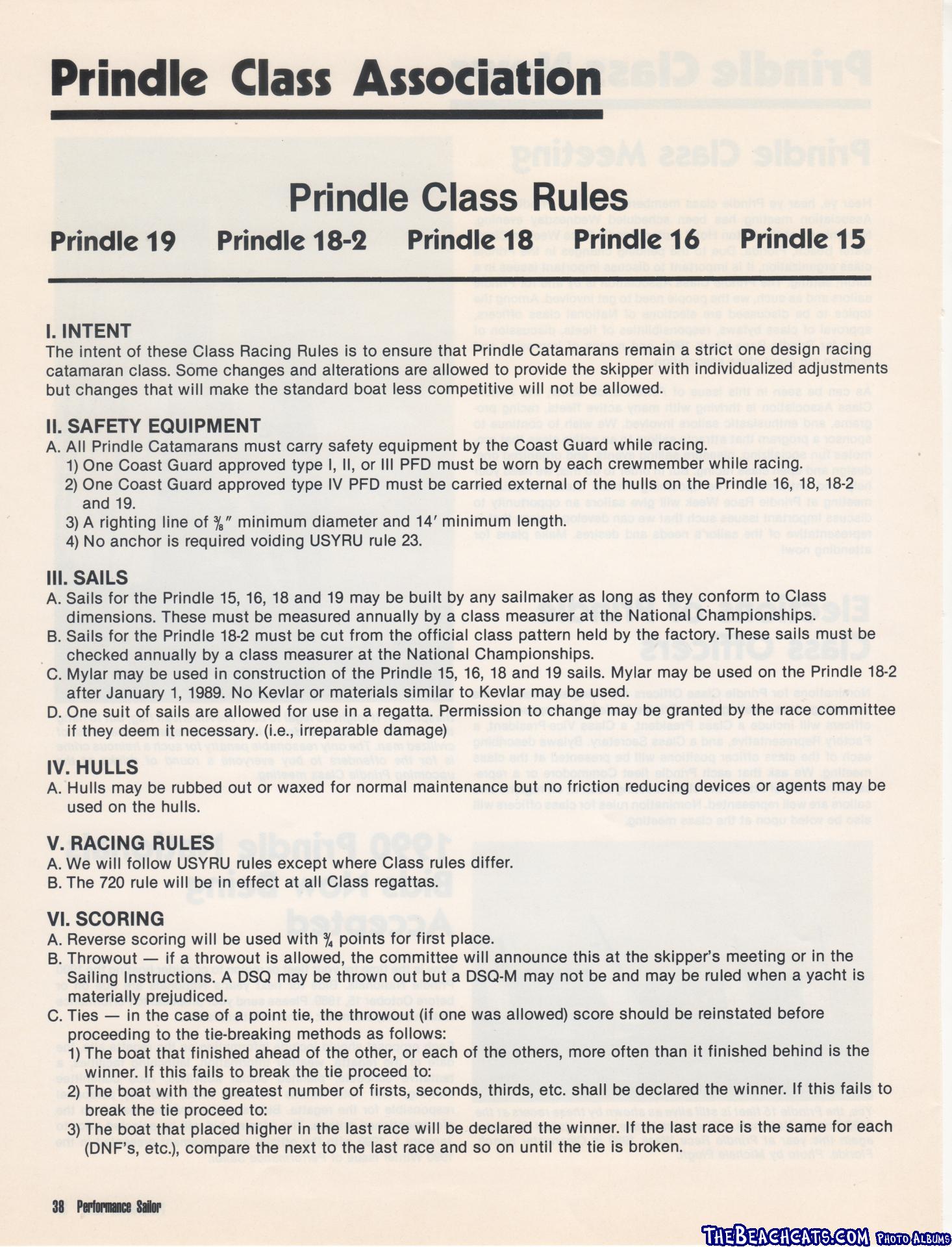 Prindle Class Rules 1989