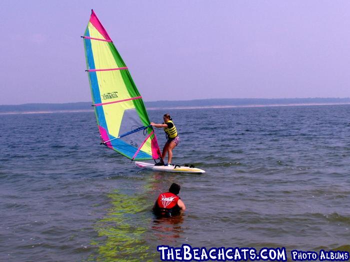 Teaching Yoncha (a German exchange student) to windsurf