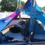 Hobie 18 quick tent using main sail and boom