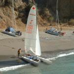 I20 with dome tent, Nacra 5.8 with mainsail tent