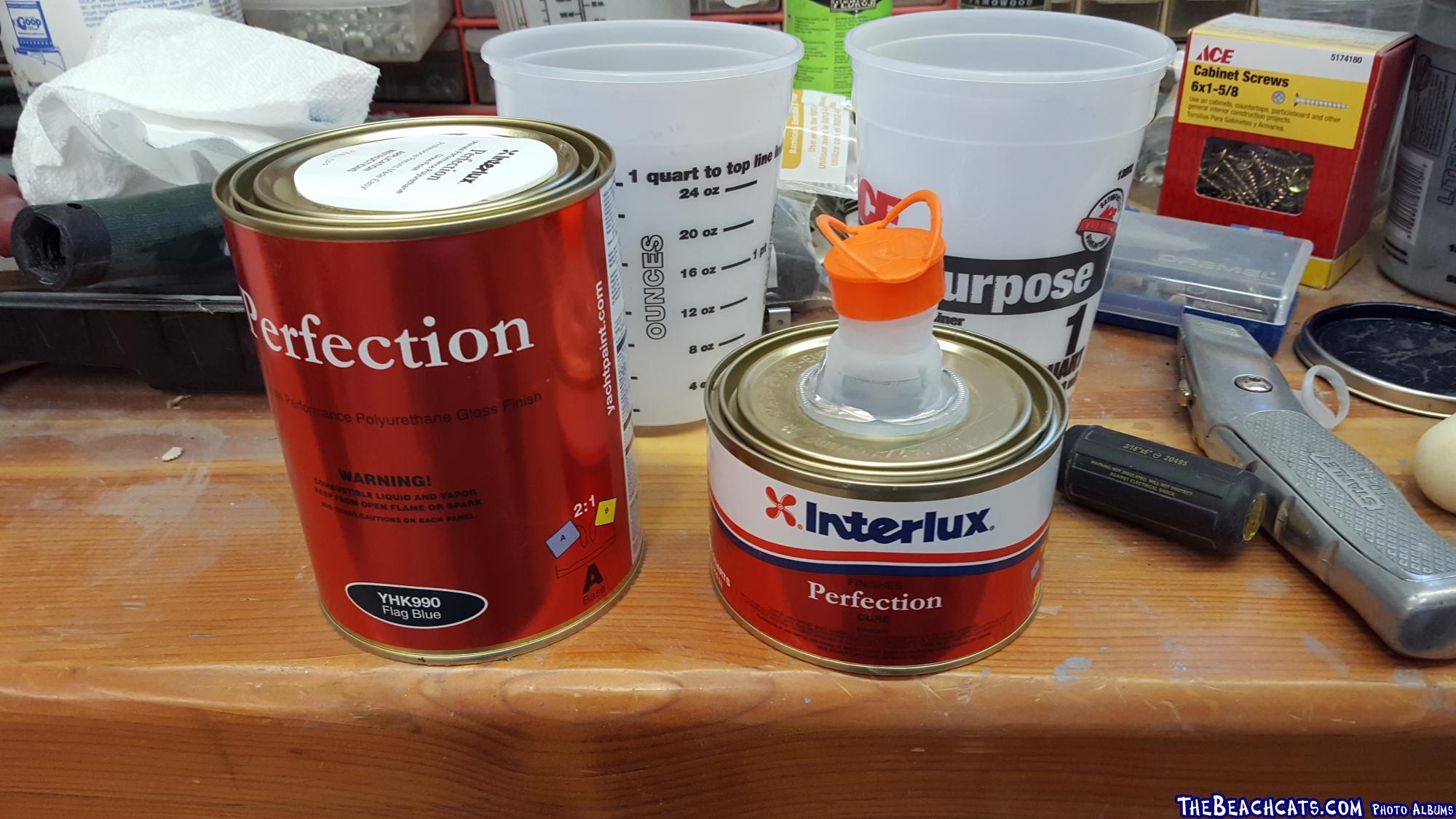Interlux Perfection paint, with the spout on the small can pulled up