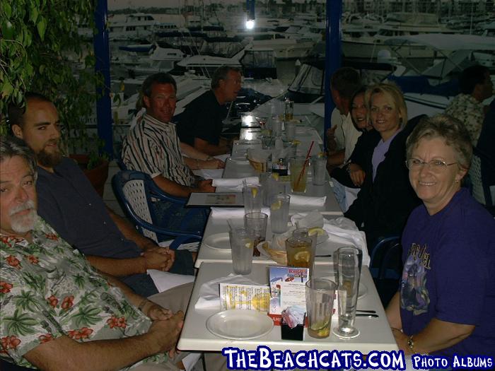 Joe Sailor, his son, Gary, Sandy, Buzz, Jack Hoying and his wife, Shari, me and Joe's wife. Dinner after sailing.