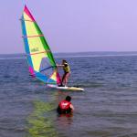 Teaching Yoncha (a German exchange student) to windsurf