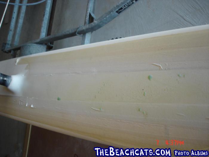 Gelcoat/  covering delam repair holes with first layer of gel and PVA