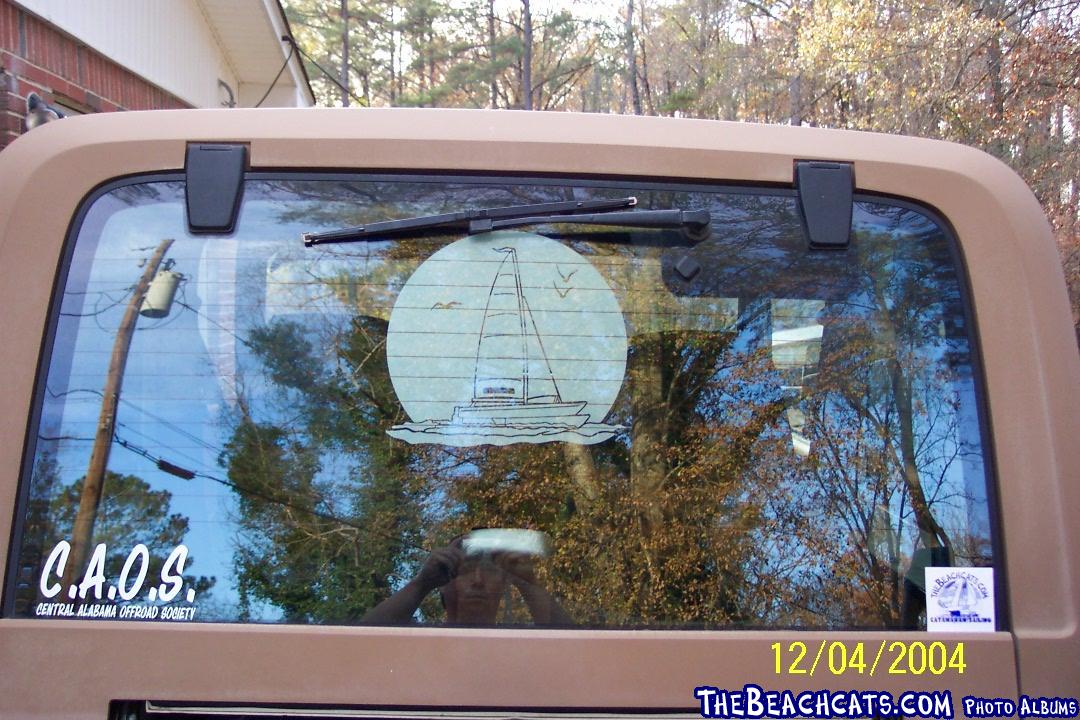 This is the back of my Jeep with Thebeachcat sticker on the back.