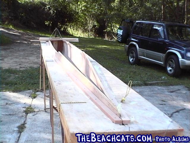 pic029-Deck jig helps define the shape of the hull and width of the deck.