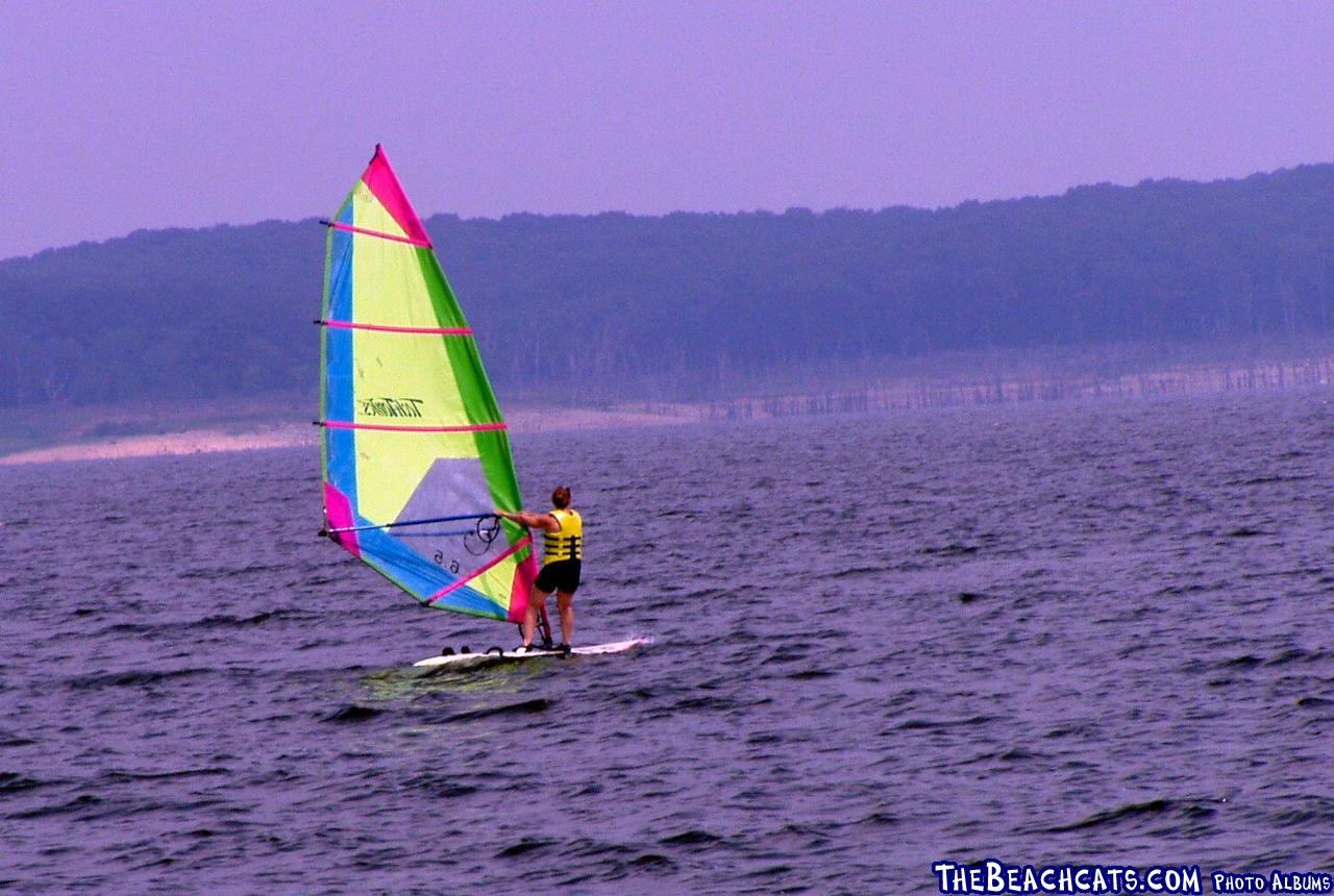 Karen\'s sister Denise windsurfing on Mark Twain Lake