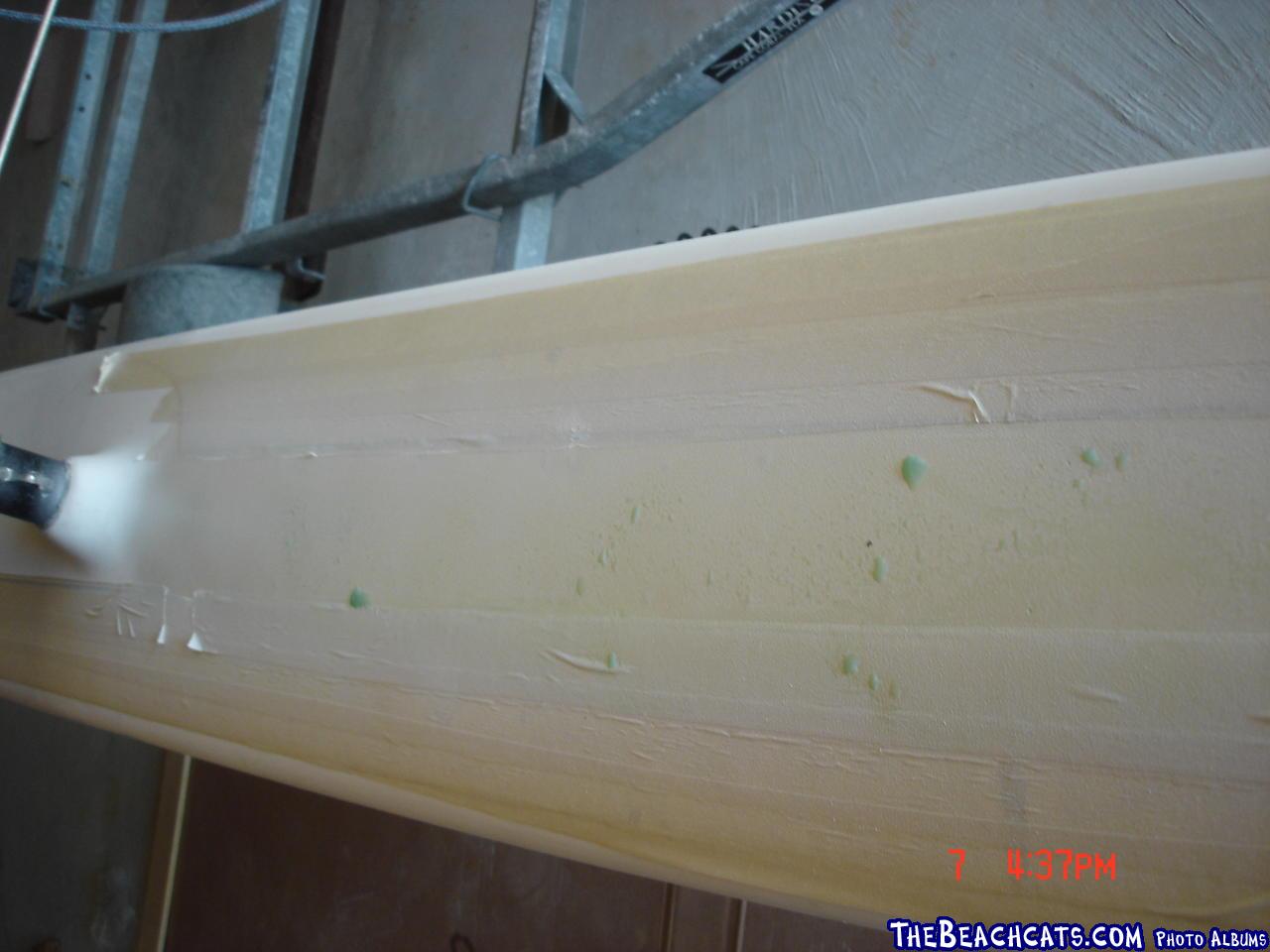 Gelcoat/  covering delam repair holes with first layer of gel and PVA