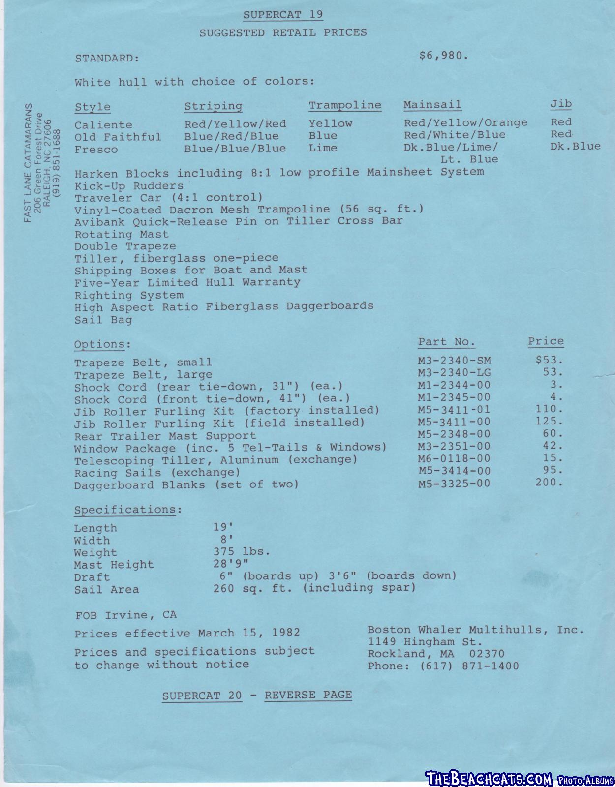 SC-19 Price Quote 1982