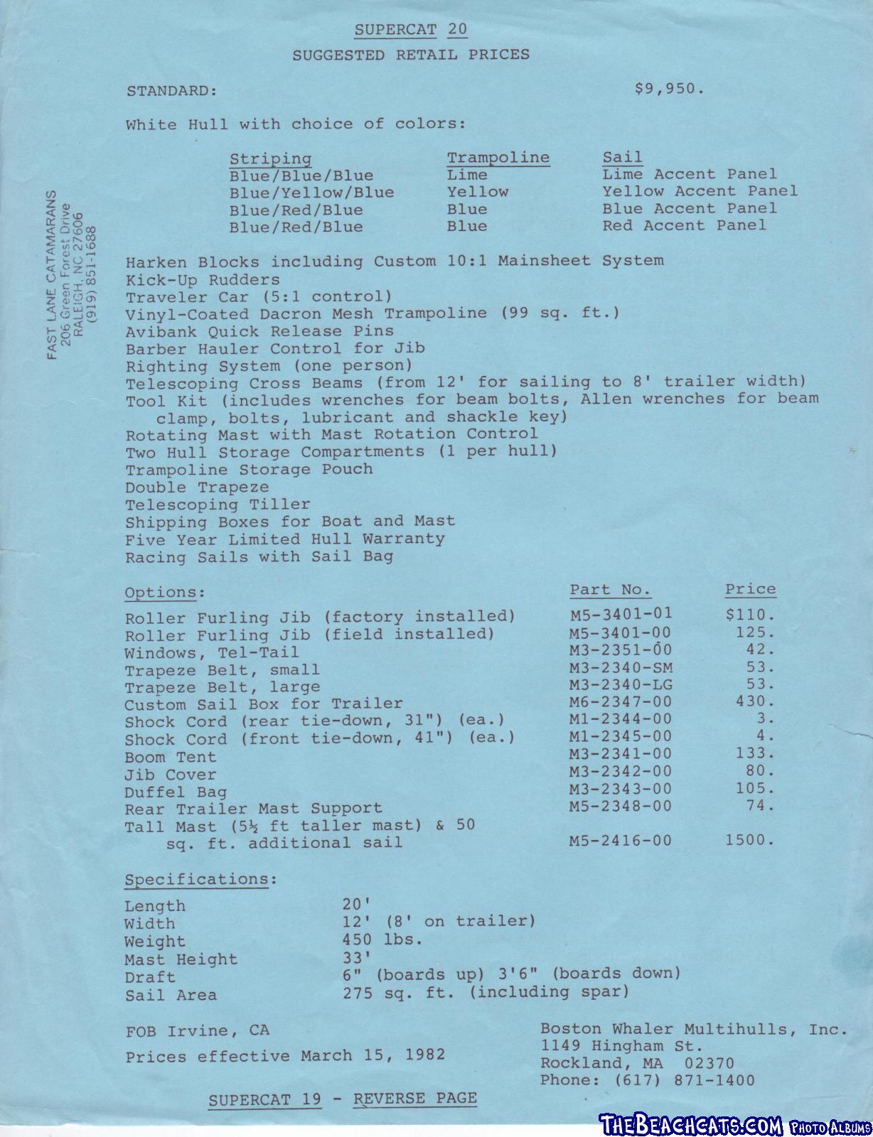 SC-20 Price Quote 1982