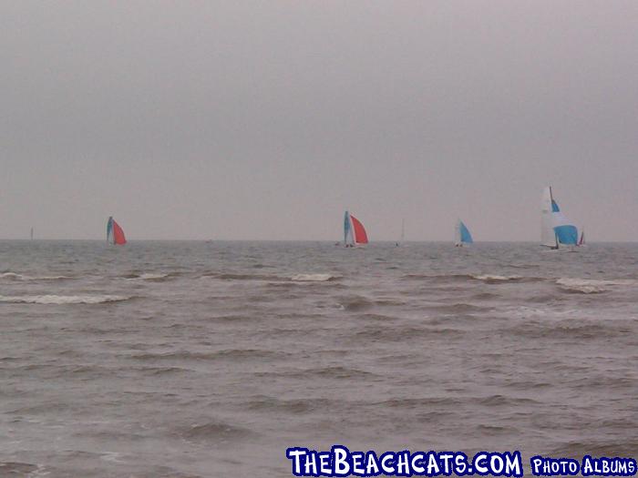 A Roberts 27 (On the left) chased by two Nacra F18s.